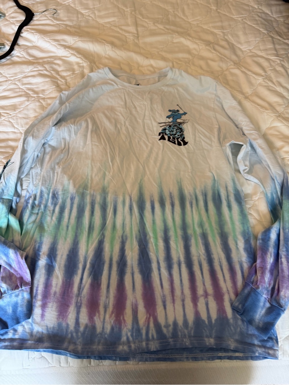 Tie-Dye Long Sleeve Graphic Shirt - Light Blue, Purple, Green